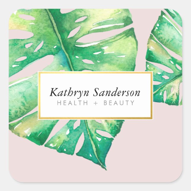 Adesivo Quadrado ilustração do na moda ecofloral MONSTERA LEAF (Frente)