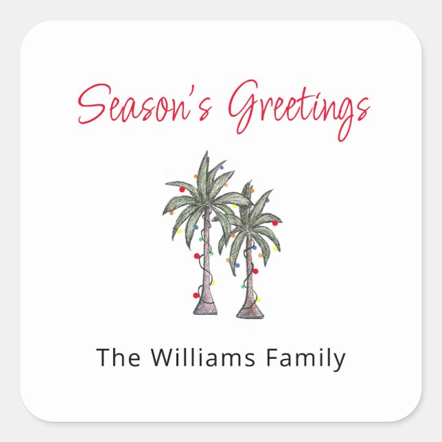 Adesivo Quadrado Ilustração do Natal da Praia das Palmeiras Tropica (Frente)