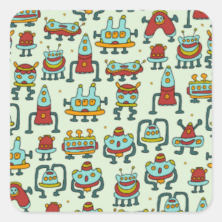 Adesivo Quadrado Ilustração do padrão de imagem de Aliens robôs