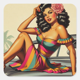 Adesivo Quadrado Ilustração do pino de latina da Vintage