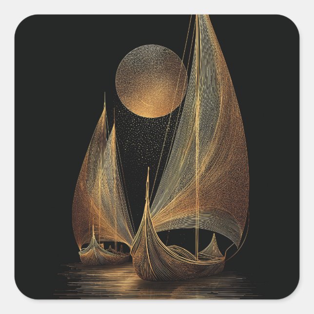 Adesivo Quadrado Ilustração Dourada Elegante de Arte de Palangres (Frente)