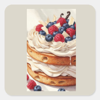 Adesivo Quadrado Ilustração em Aquarela de Bolo de Camadas Berry Bl