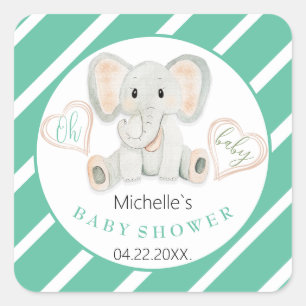Adesivo Quadrado Ilustração em Aquarela de Elefante Fofo de Primave