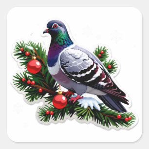 Adesivo Quadrado Ilustração Festiva de Pombo de Natal