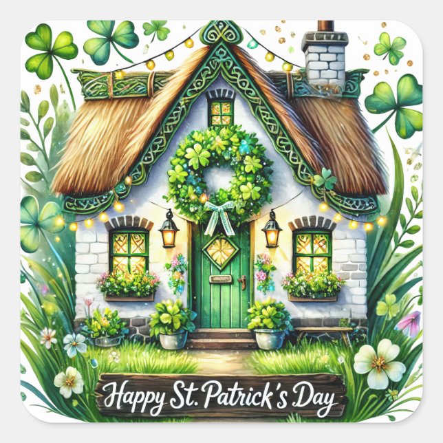 Adesivo Quadrado Ilustração Floral de Algodão Quimológico (Frente)