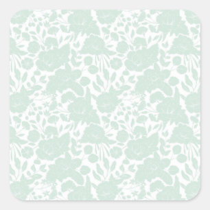 Adesivo Quadrado Ilustração floral elegante branca verde do vinta