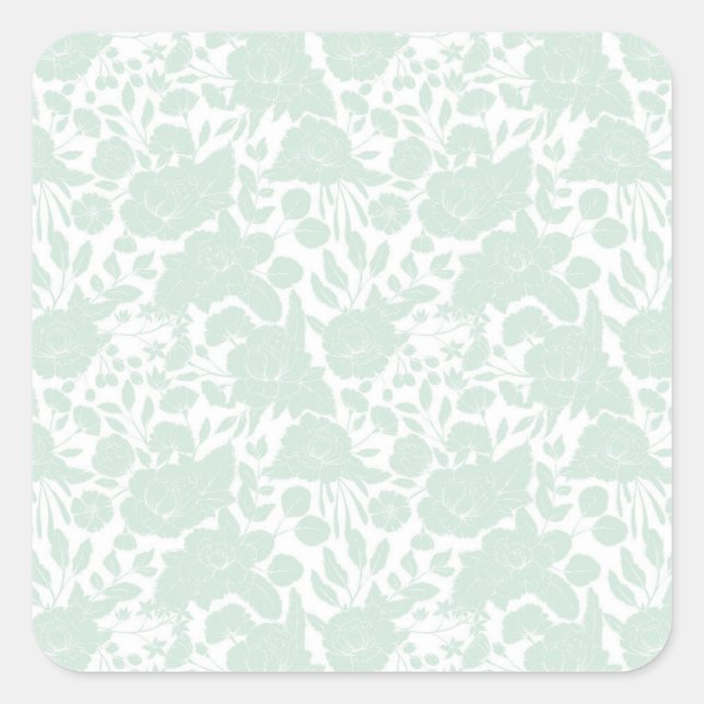 Adesivo Quadrado Ilustração floral elegante verde-vírgula branca (Frente)