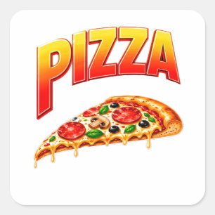 Adesivo Quadrado Ilustração Fofa de Amante de Pizza para Noite de P