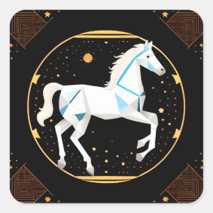 Adesivo Quadrado Ilustração Geométrica Abstrata de Cavalo Branco