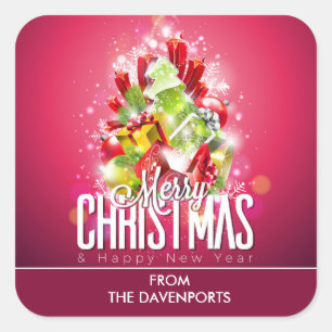 Adesivo Quadrado Ilustração Gráfica do Natal Vermelho Moderno