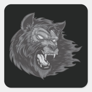 Adesivo Quadrado Ilustração legal da Cabeça de Lobo Quente Desenhad