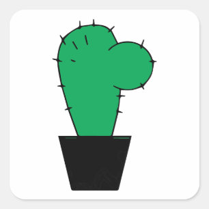 Adesivo Quadrado Ilustração Mínima de Cactus Verde