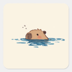 Adesivo Quadrado Ilustração Minimalista de Capivara Nadando