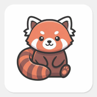 Adesivo Quadrado Ilustração Moderna e Fofa de Panda Vermelho – Ilus