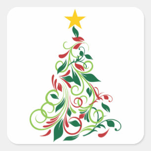 Adesivo Quadrado Ilustração moderna elegante da árvore de Natal