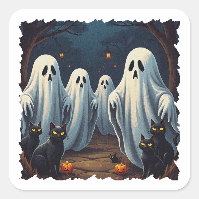 Adesivo Quadrado Ilustração noturna assombrada (Frente)