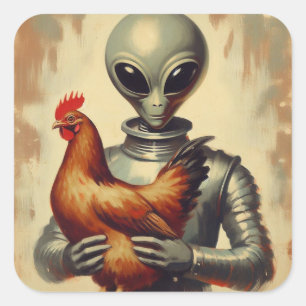 Adesivo Quadrado Ilustração pintada da Alienígena de espaço
