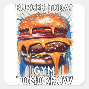 Adesivo Quadrado Ilustração Retroativa de Citação Hilarious BURGER