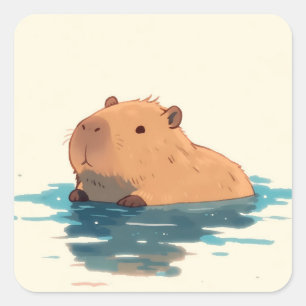 Adesivo Quadrado Ilustração Serena de Capivara Vadeando