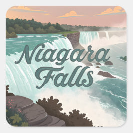 Adesivo Quadrado Ilustração Texturizada Vintage das Cataratas do Ni