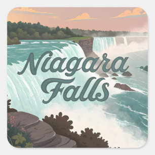 Adesivo Quadrado Ilustração Texturizada Vintage das Cataratas do Ni