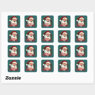 Adesivo Quadrado Ilustração Vintage do Papai Noel Natal Feliz