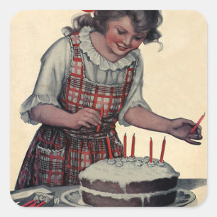 Adesivo Quadrado Ilustração Vintage Festa de Aniversário Feliz Pai 