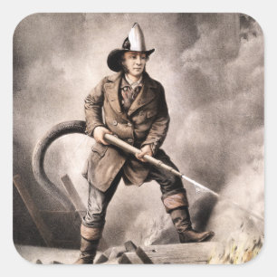 Adesivo Quadrado Ilustração Vintage Fireman