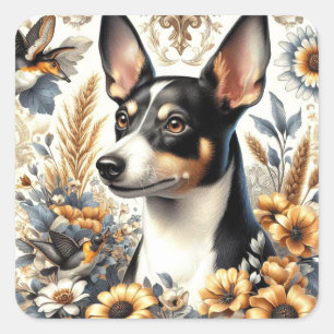 Adesivo Quadrado Ilustração Vintage Rat Terrier