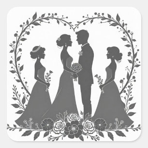 Adesivo Quadrado Ilustrações da silhueta de casamento