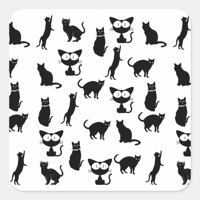 Adesivo Quadrado Ilustrações de Gatos Pretos (Frente)
