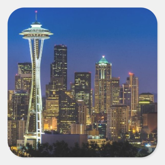 Adesivo Quadrado Imagem da skyline de Seattle em horas de manhã (Frente)