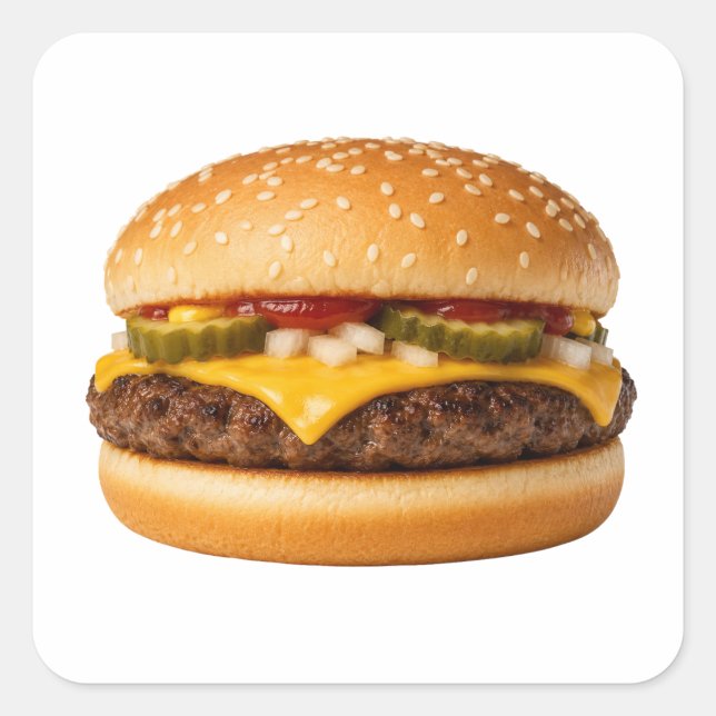 Adesivo Quadrado Imagem de Comida de Cheeseburger Clássico (Frente)