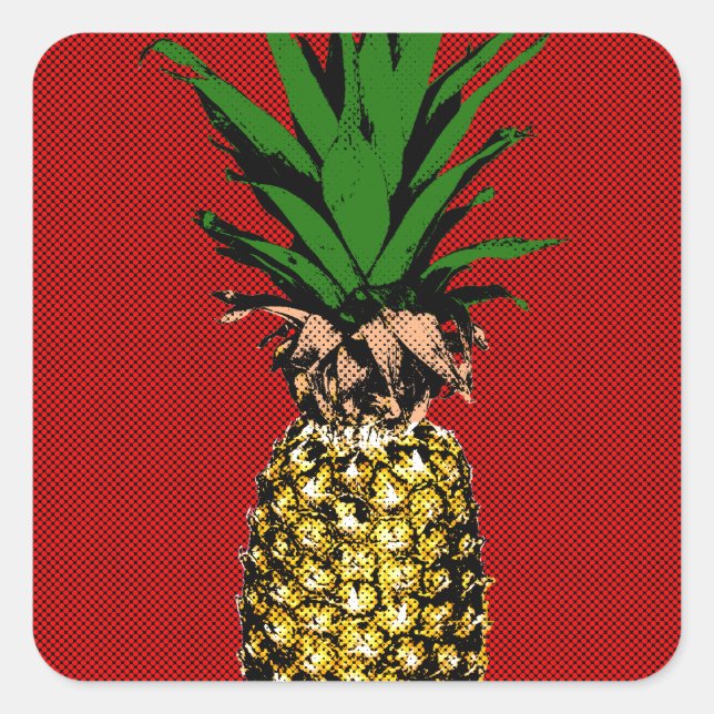 Adesivo Quadrado Imagem de Newsprint do Pineapple (Frente)