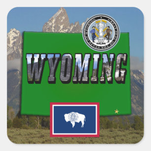 Adesivo Quadrado Imagem e texto em Wyoming, Mapa, Sinalizador e Sel
