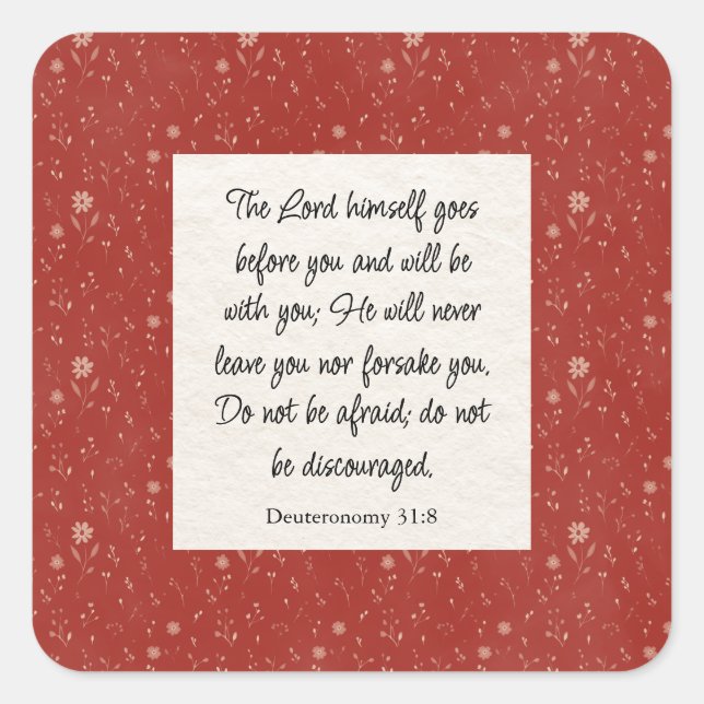 Adesivo Quadrado Imagem Versa da Bíblia 31:8 Deuteronomy (Frente)