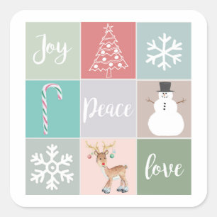 Adesivo Quadrado Imagens de Natal de Joy Retro Envelope Selos