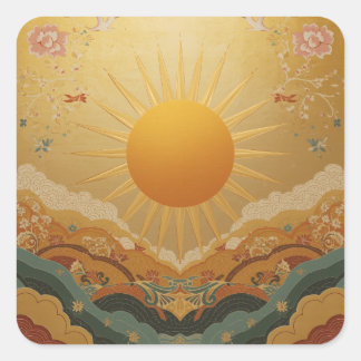 Adesivo Quadrado Imagens de Pintura do Sol com Raios Estilizados