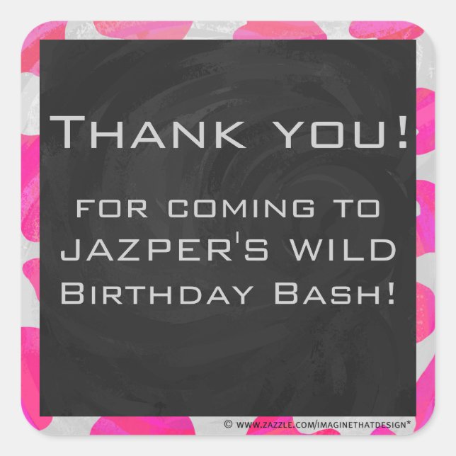 Adesivo Quadrado Impressão branco e rosa quente da vaca monográfica (Frente)