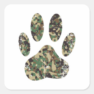 Adesivo Quadrado Impressão da Camo Dog Paw
