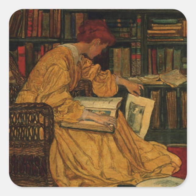 Adesivo Quadrado Impressão de Arte de Amante de Livros Antigos | Mu (Frente)