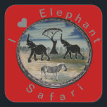 Adesivo Quadrado Impressão de Arte de Elefante Africano<br><div class="desc">Impressão de Arte Afro-Elefante Apresentando o "Impressão de Arte Afro-Elefante", uma pintura a óleo impressionante que captura a beleza majestosa da savana africana, apresentando dois elefantes, uma zebra, e uma árvore central enquanto os elefantes trombetam quando voltam para casa, com uma zebra vigilante em primeiro plano, esta trabalho de arte...</div>