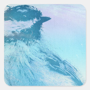 Adesivo Quadrado Impressão de Chickadee em Casca Preta