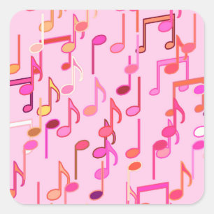 Adesivo Quadrado Impressão de Notas Musicais - cor-de-rosa, multic