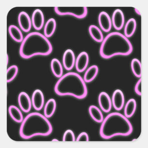 Adesivo Quadrado Impressão de Pata de Cachorro Neon Rosa