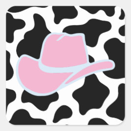 Adesivo Quadrado Impressão de vaca rosa-do-cowboy