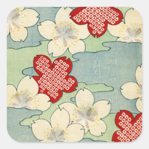 Adesivo Quadrado Impressão de Woodblock das flores do Dogwood