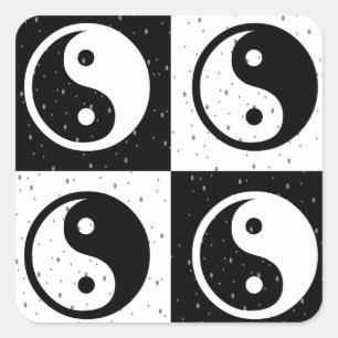 Adesivo Quadrado Impressão do bloco Zen Yin-yang, branco preto, mar