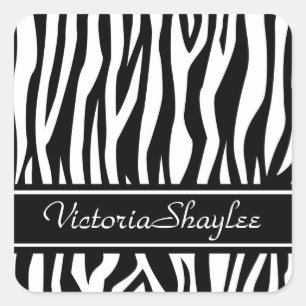 Adesivo Quadrado Impressão em Zebra Negra com texto personalizado
