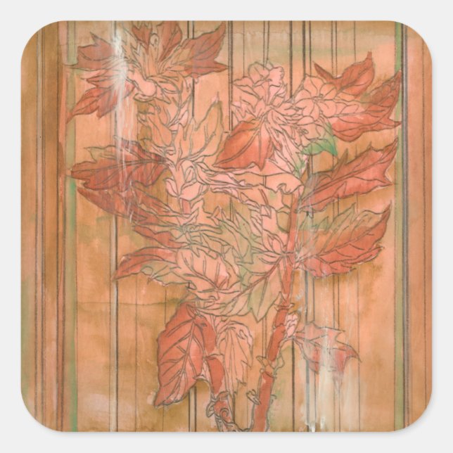 Adesivo Quadrado Impressão Floral Laranja Moderno em Fundo Retirado (Frente)